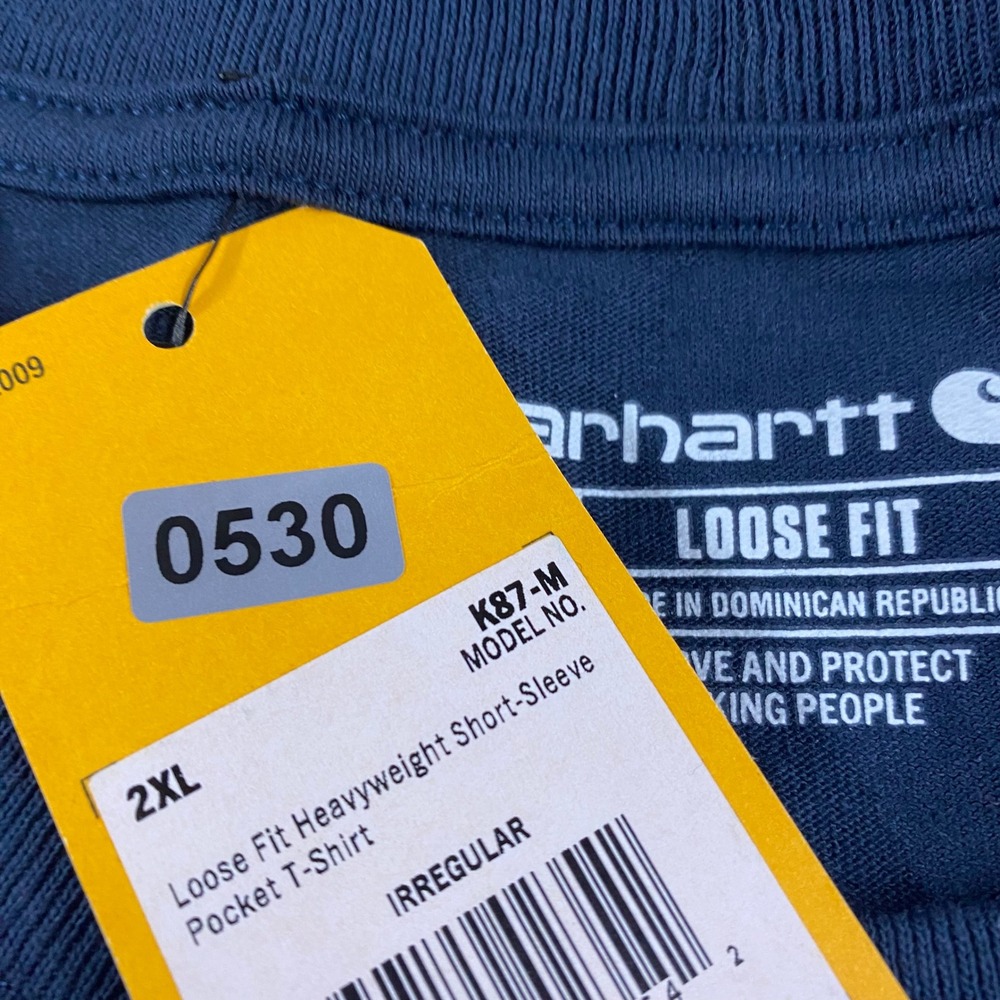 Carhartt Mens K87 Navy Blue Heavyweight Loose Fit Pocket T-Shirt 2XL NWT IRR - Picture 8 of 8